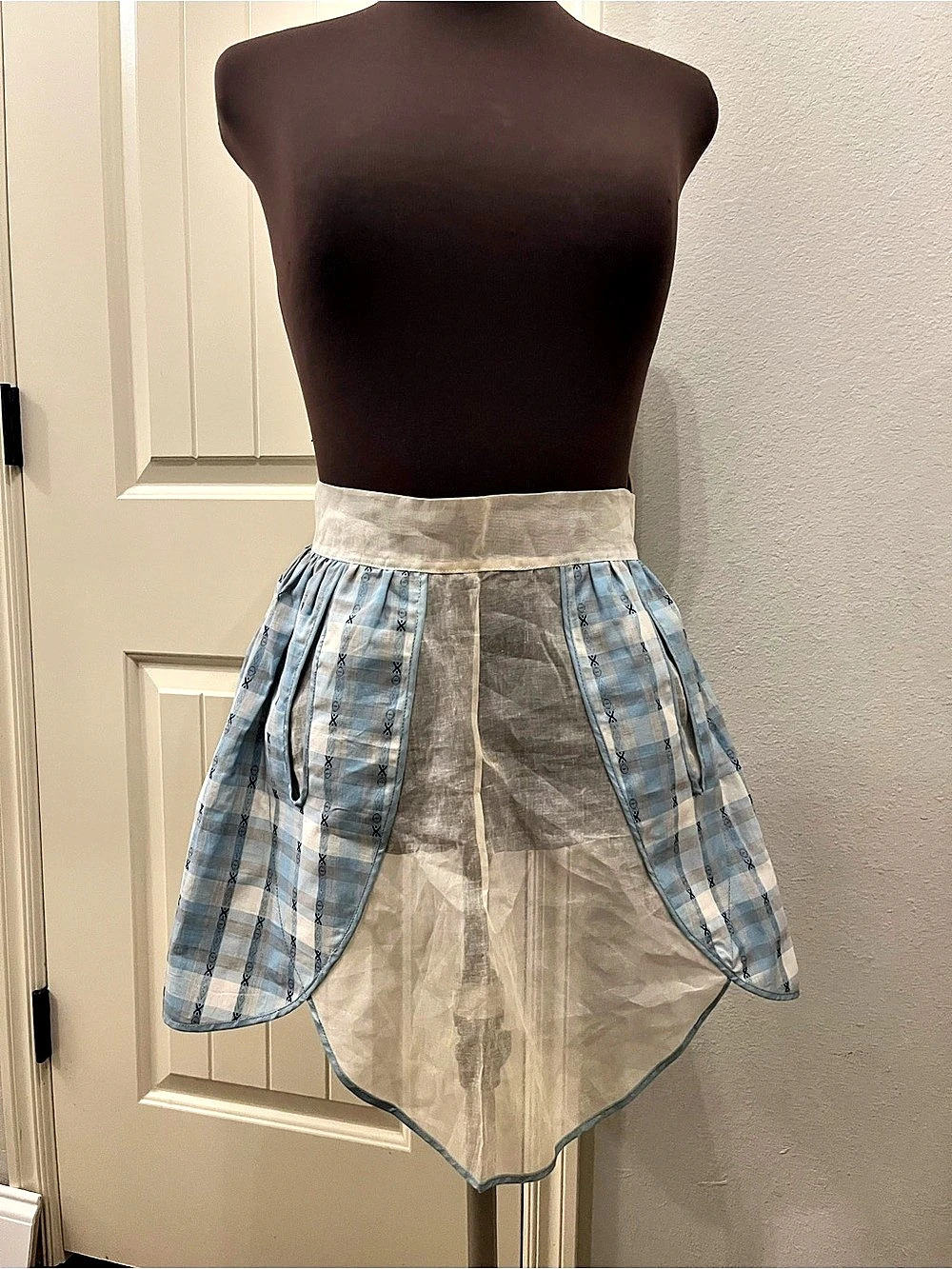 Vintage Blue & White Plaid Apron